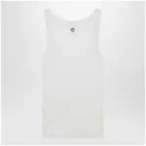 Versace Cream wool tank top with logo embroidery