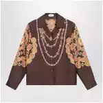 Versace Brown printed silk twill shirt