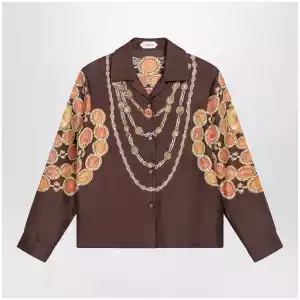 Versace Brown printed silk twill shirt