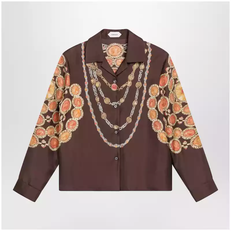 Versace Brown printed silk twill shirt