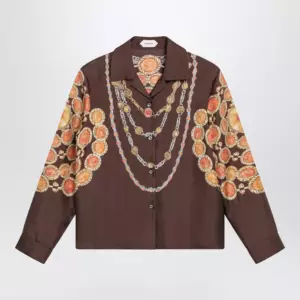 Versace Brown printed silk twill shirt