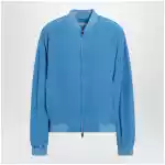 Versace Light blue silk poplin zip blouson