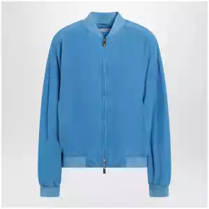Versace Light blue silk poplin zip blouson