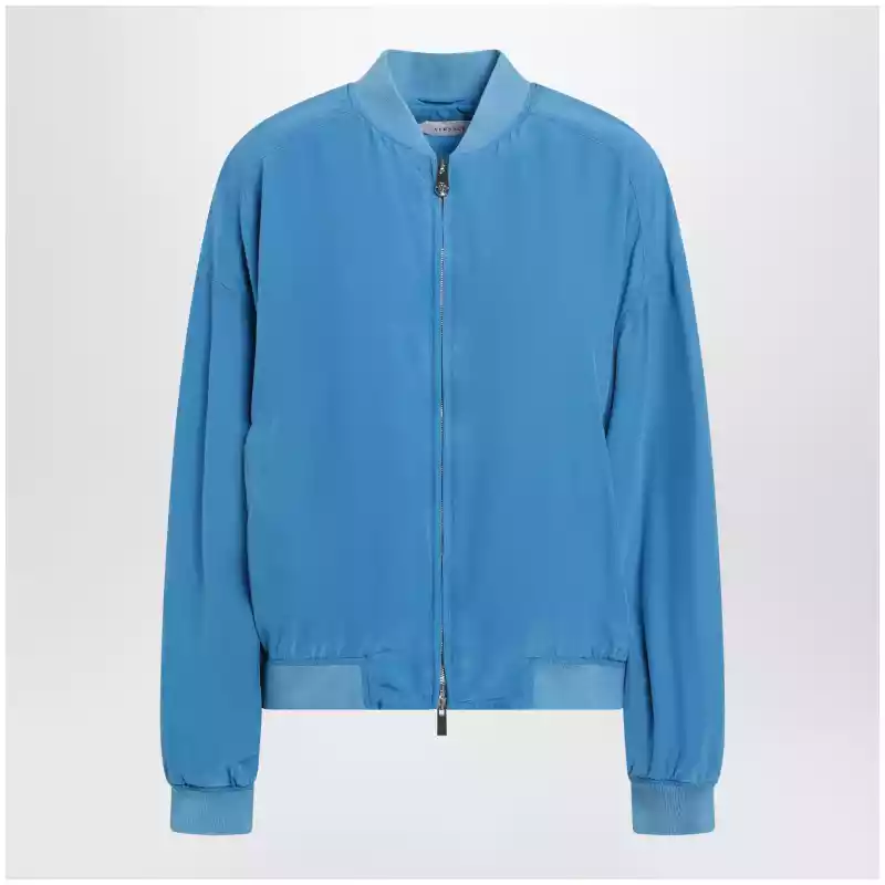 Versace Light blue silk poplin zip blouson
