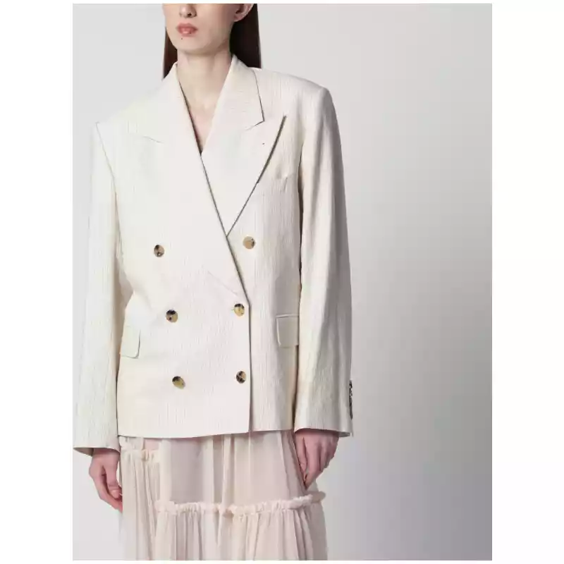 Écru oversized double-breasted jacket by Dries Van Noten