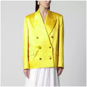 Dries Van Noten Double-Breasted Cotton Blend Jacket Shiny Yellow