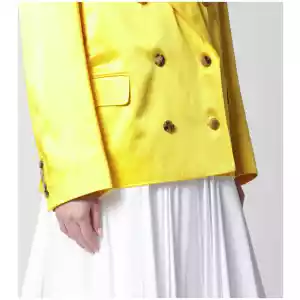 Dries Van Noten Double-Breasted Cotton Blend Jacket Shiny Yellow