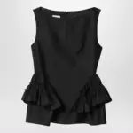 Dries Van Noten Black wool and silk ruffled top