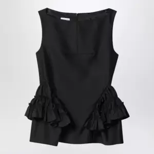 Dries Van Noten Black wool and silk ruffled top