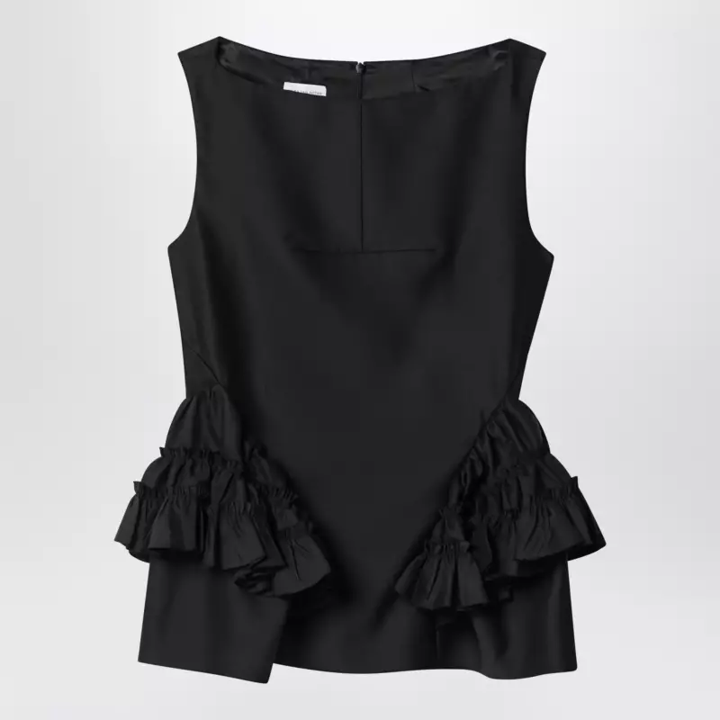 Dries Van Noten Black wool and silk ruffled top