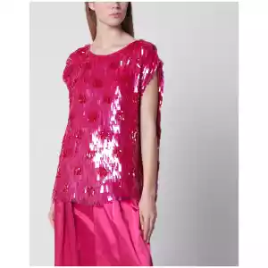 Dries Van Noten Fuchsia silk top with sequins