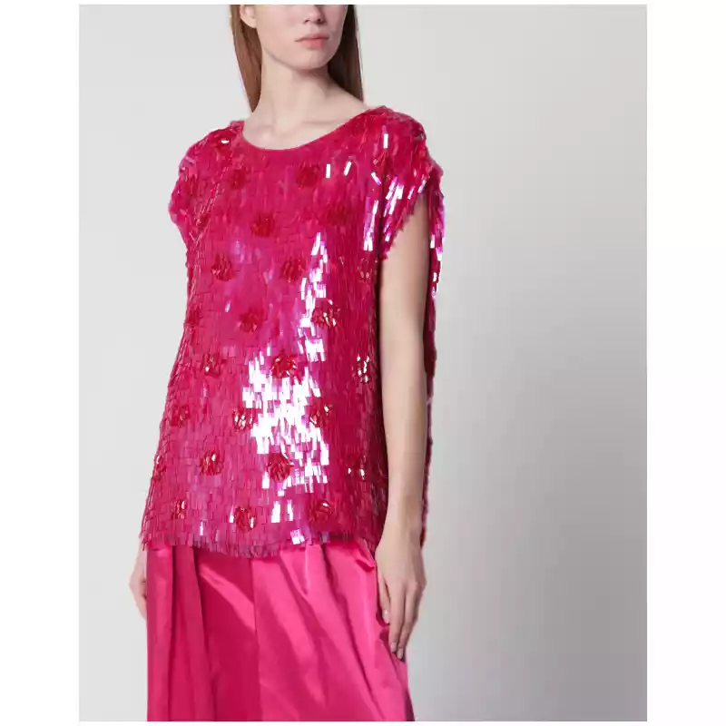Dries Van Noten Fuchsia silk top with sequins