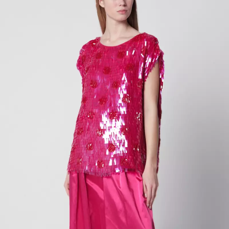 Dries Van Noten Fuchsia silk top with sequins