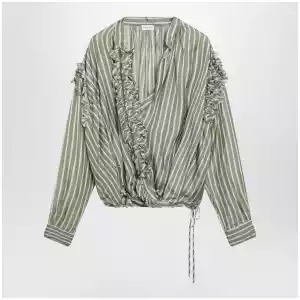Dries Van Noten Green striped wrap shirt in cupro