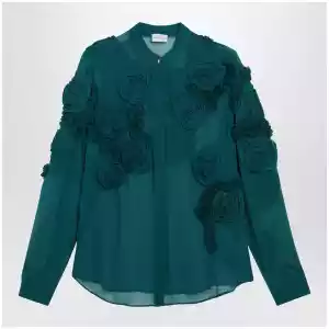 Dries Van Noten Petrol green shirt with raised rose details