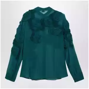 Dries Van Noten Petrol green shirt with raised rose details
