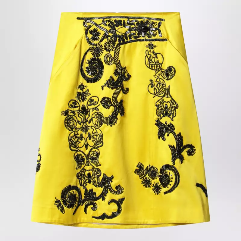 Dries Van Noten Yellow skirt with black sequin embroidery