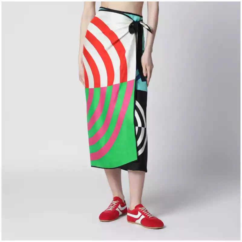 Dries Van Noten Multicolor graphic print silk skirt