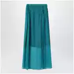 Dries Van Noten Petrol green semi-sheer silk skirt