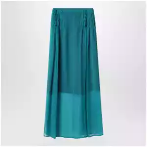 Dries Van Noten Petrol green semi-sheer silk skirt