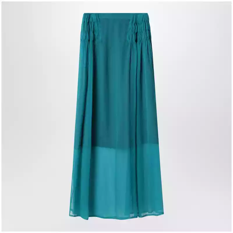 Dries Van Noten Petrol green semi-sheer silk skirt