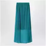 Dries Van Noten Petrol green semi-sheer silk skirt