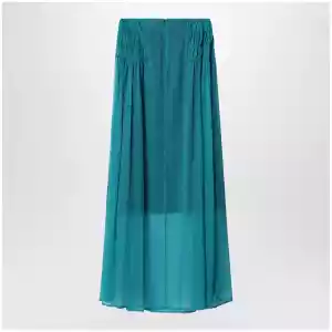 Dries Van Noten Petrol green semi-sheer silk skirt