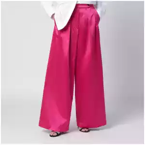 Dries Van Noten Wide pleated fuchsia satin trousers