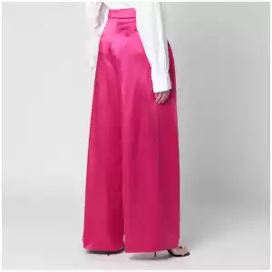 Dries Van Noten Wide pleated fuchsia satin trousers