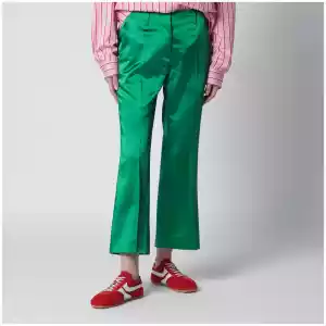 Dries Van Noten Shiny green cotton-blend trousers