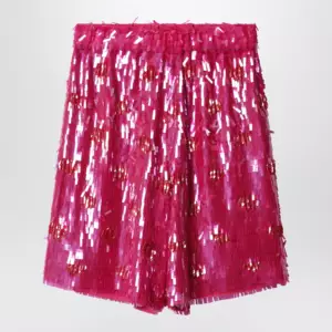 Dries Van Noten Fuchsia silk bermuda shorts with sequins