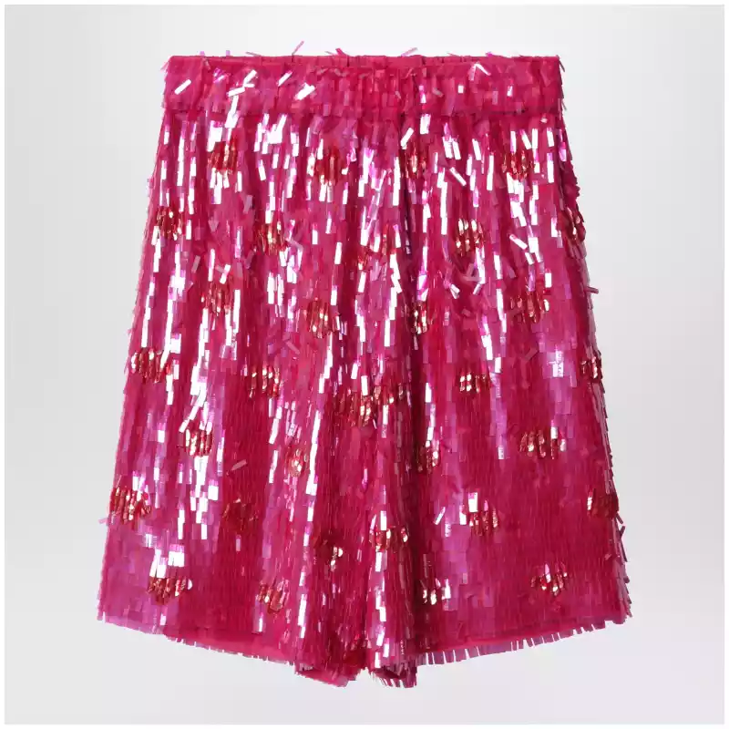 Dries Van Noten Fuchsia silk bermuda shorts with sequins