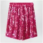Dries Van Noten Fuchsia silk bermuda shorts with sequins