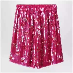Dries Van Noten Fuchsia silk bermuda shorts with sequins