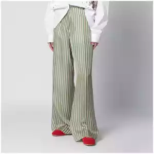Dries Van Noten Wide-leg green striped trousers