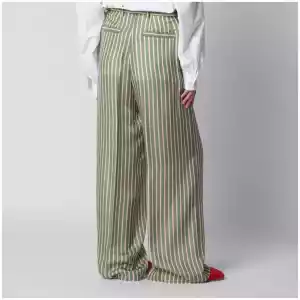 Dries Van Noten Wide-leg green striped trousers