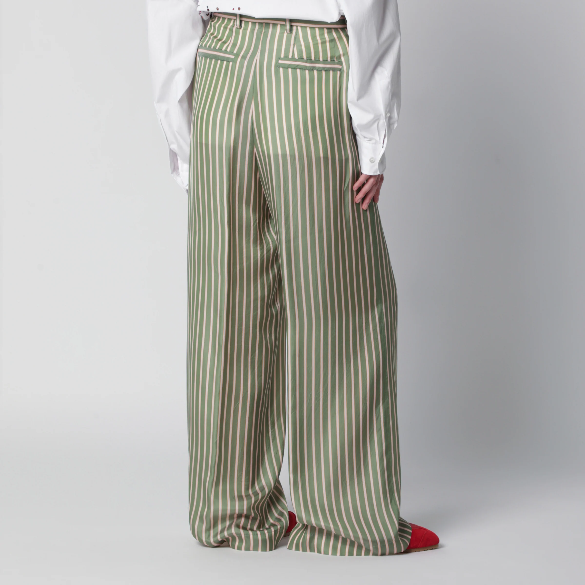 Dries Van Noten Wide-leg green striped trousers