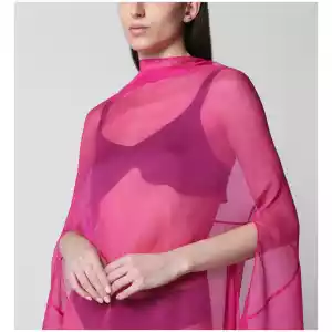 Dries Van Noten Wide Cape Dress Fuchsia in Sheer Silk