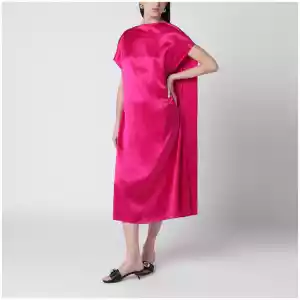 Dries Van Noten Fuchsia silk satin midi dress