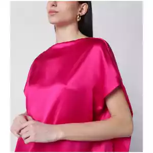 Dries Van Noten Fuchsia silk satin midi dress