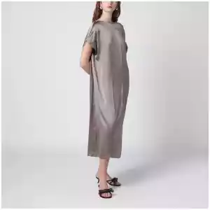 Dries Van Noten Taupe silk satin midi dress