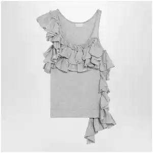 Dries Van Noten Grey mélange tank top with ruffles