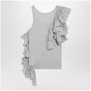 Dries Van Noten Grey mélange tank top with ruffles