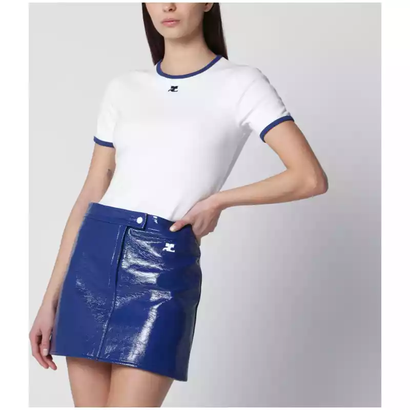 Courreges Courrèges White/orange contrast cotton crew-neck T-shirt