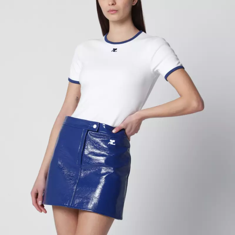 Courreges Courrèges White/orange contrast cotton crew-neck T-shirt