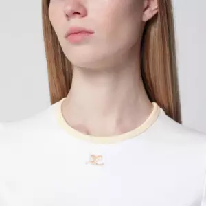 Courreges Courrèges White/blue contrast cotton crew-neck T-shirt