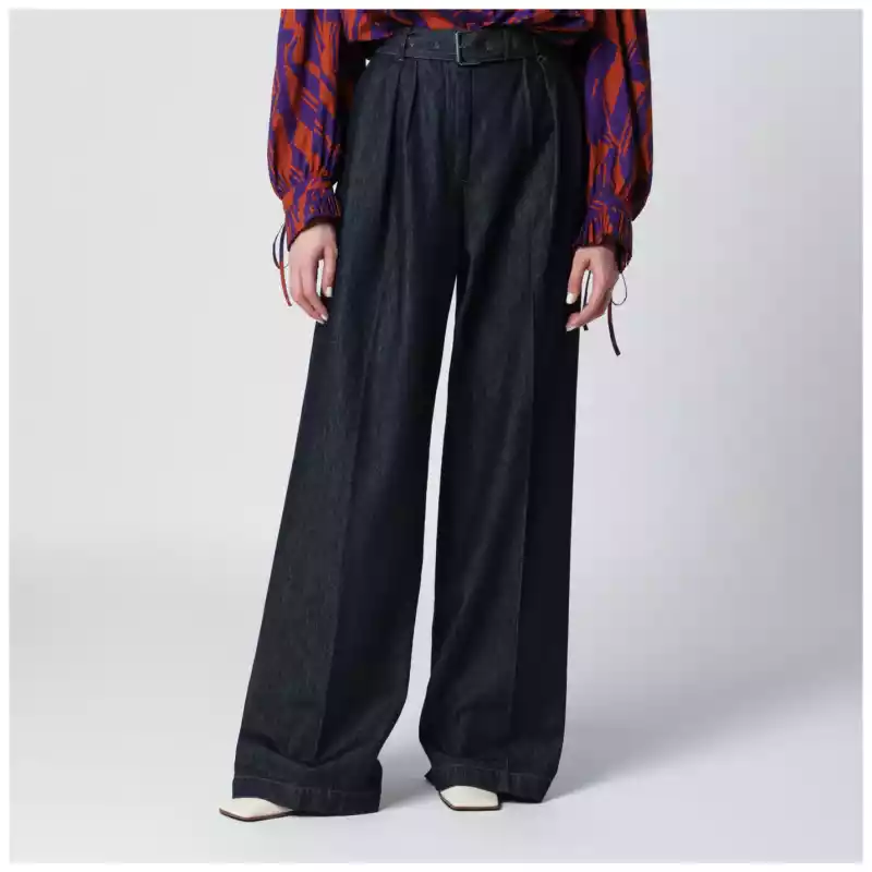 Dries Van Noten Indigo blue wide-leg denim trousers