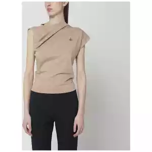 Vivienne Westwood Beige asymmetric T-shirt with Orb logo