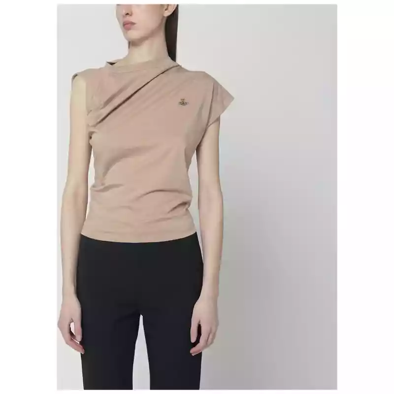 Vivienne Westwood Beige asymmetric T-shirt with Orb logo