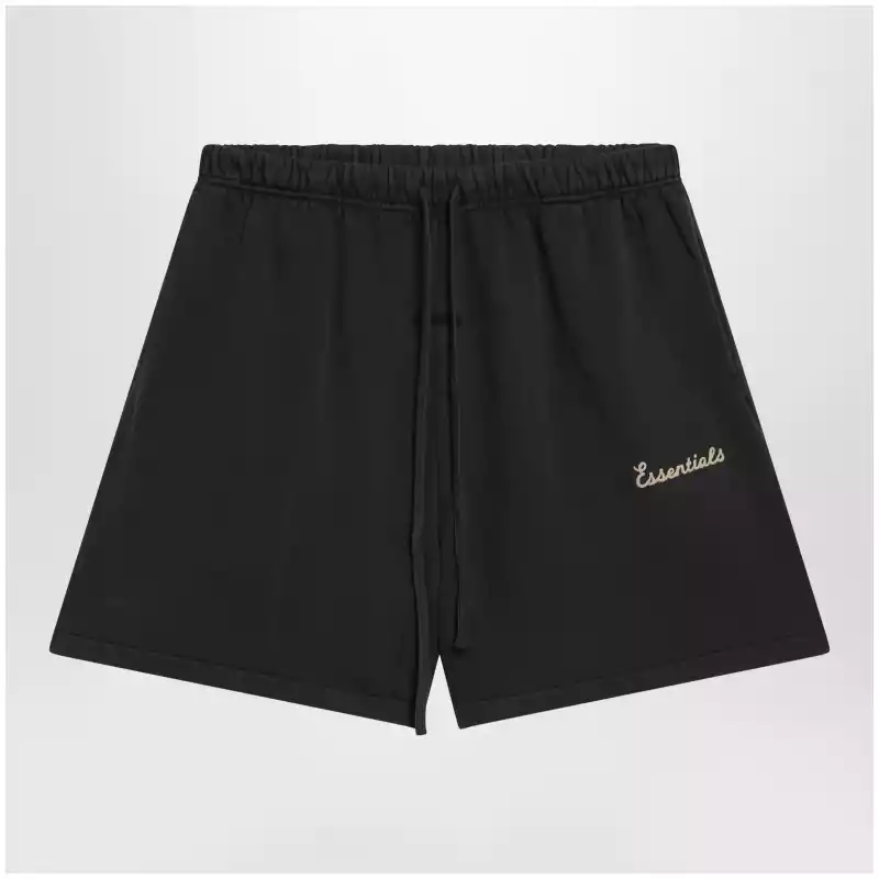 Fear of God Essentials Black cotton fleece shorts with logo